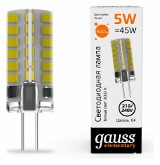 Лампа cветодиодная Gauss G4 5W 3000K прозрачная 18015
